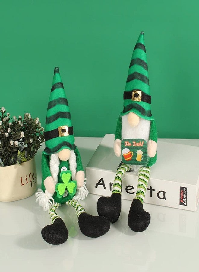 BLESOUYI St. Patrick's Day Decorations Spring Irish Gnome Doll Ornaments Decorative Elf Doll Green Shamrock Gift for Home Table Window Display Holiday Party Decoration(Girl) - Image 3
